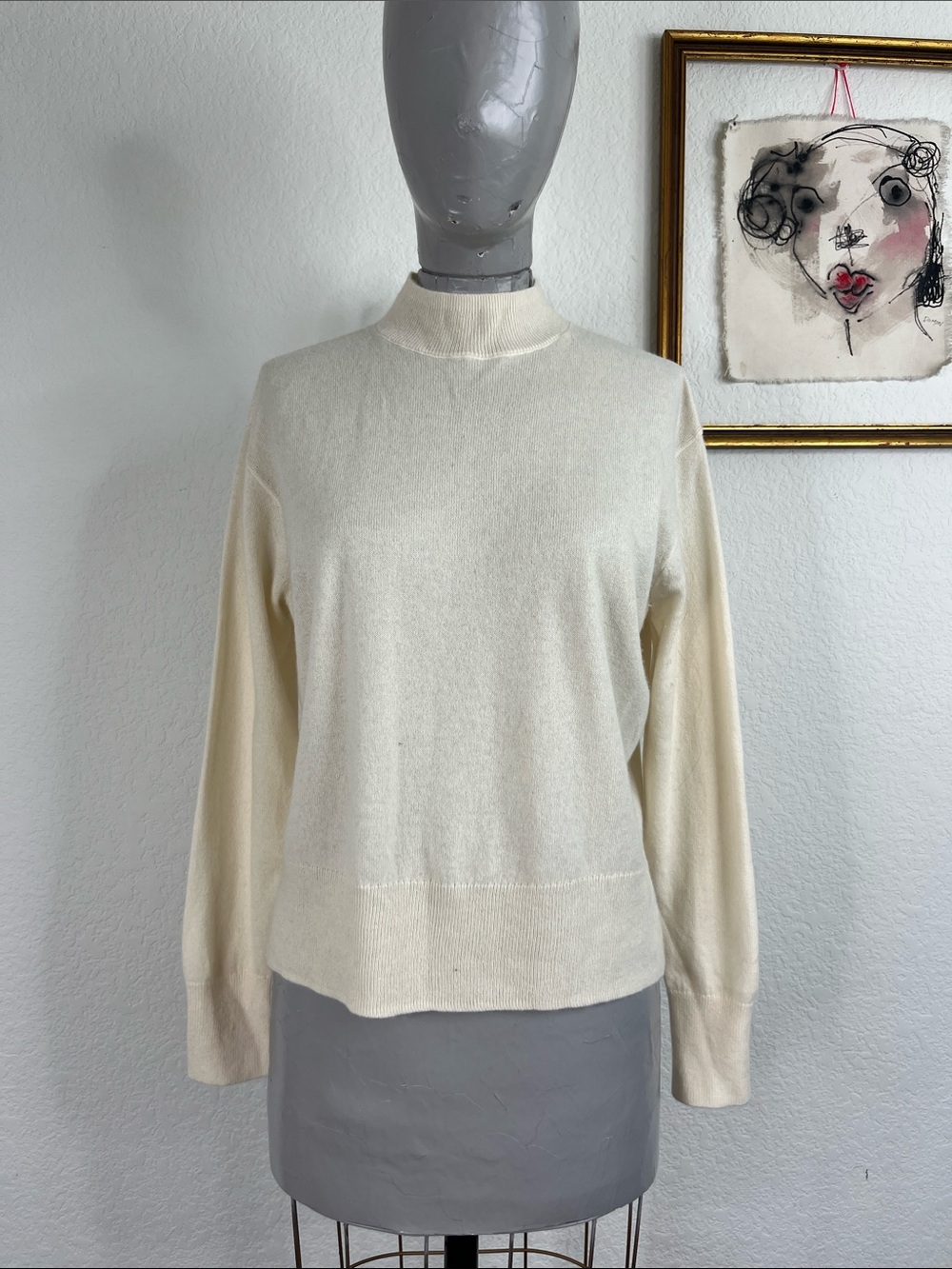 Italic Cashmere Mock Neck Sweater in Vanilla Custard Slit Hem